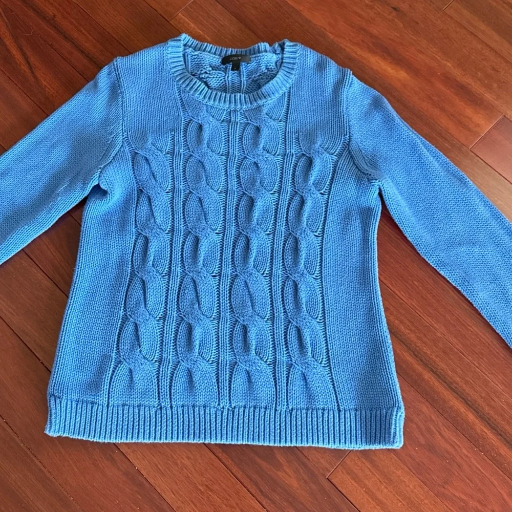 J.Crew Cable Knit Sweater SZ S Periwinkle Blue 100% Cotton Chunky Pullover - Picture 1 of 7